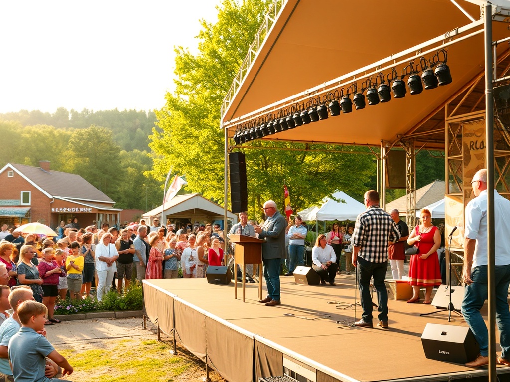 Mieszkańcy Wąbrzeźna świętujący Lany Poniedziałek, niektórzy oblewają się wodą z uśmiechem.